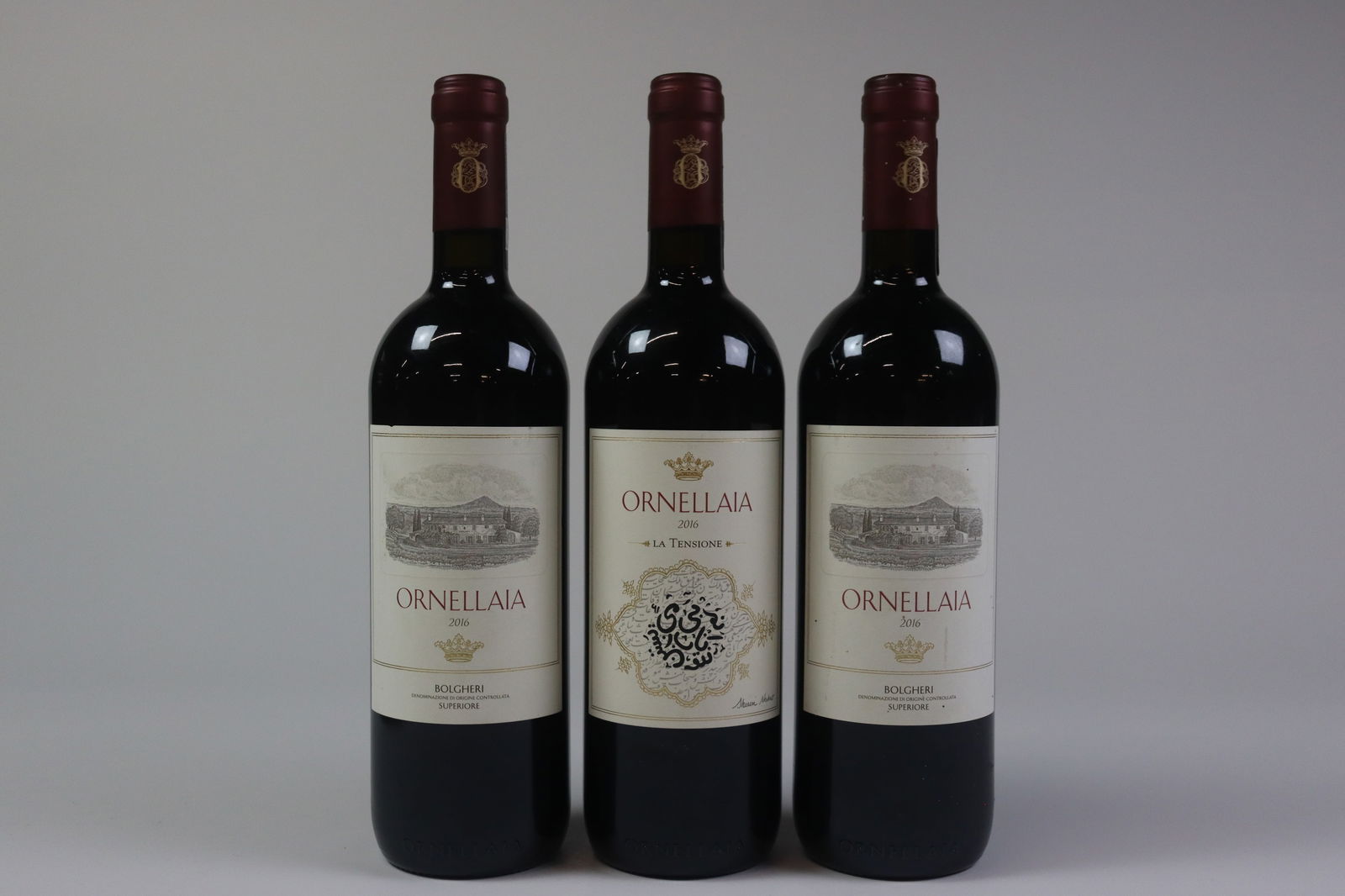 Mixed Lot Ornellaia 2016: Ornellaia 'La Tensione' Vendemmia d'Artista Special Edition 2016 Tenuta dell' Ornellaia, Bolgheri Excellent level and appearance R 1 bottle Ornellaia 2016 Tenuta dell' Ornellaia, Bolgheri Excellent