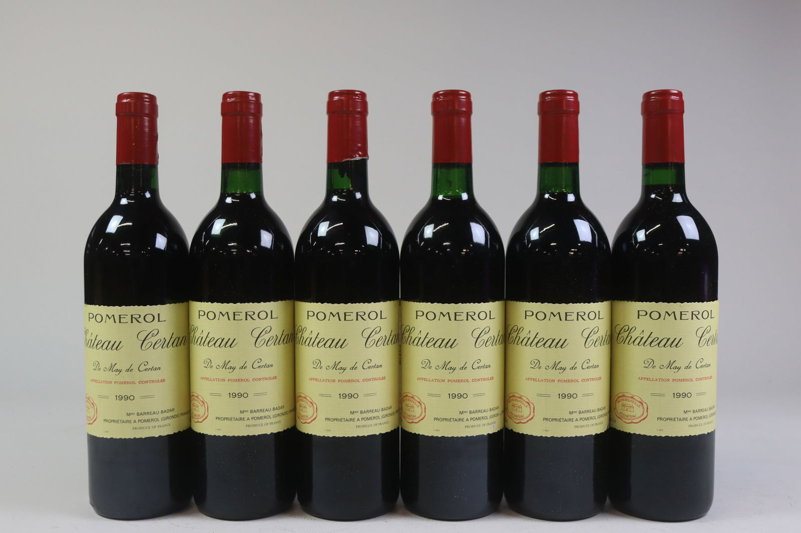 Château Certan de May de Certan 1990: Château Certan de May de Certan 1990 Pomerol U. IN or better, 4LSCL R 12 bottles Per lot €700 - 900SizebottlesConditionU. IN or better, 4LSCLExhibited(OWC)