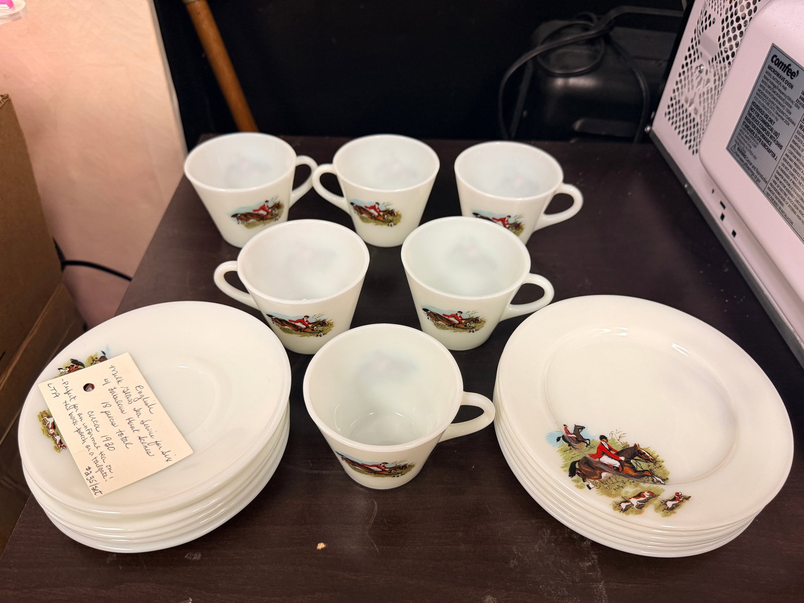 Tally Ho Fox Hunting Pyrex 18-Piece Tea Set - Rare Complete (1 of 6)