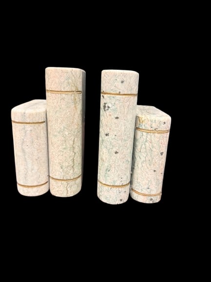Vintage Marble Bookends Italian Mid-Century Modern 6-Inch: A pair of Italian mid-century modern marble bookends standing 6 inches tall with the weight and solidity of genuine stone. Italian marble decorative pieces from this era are prized for their clean lin