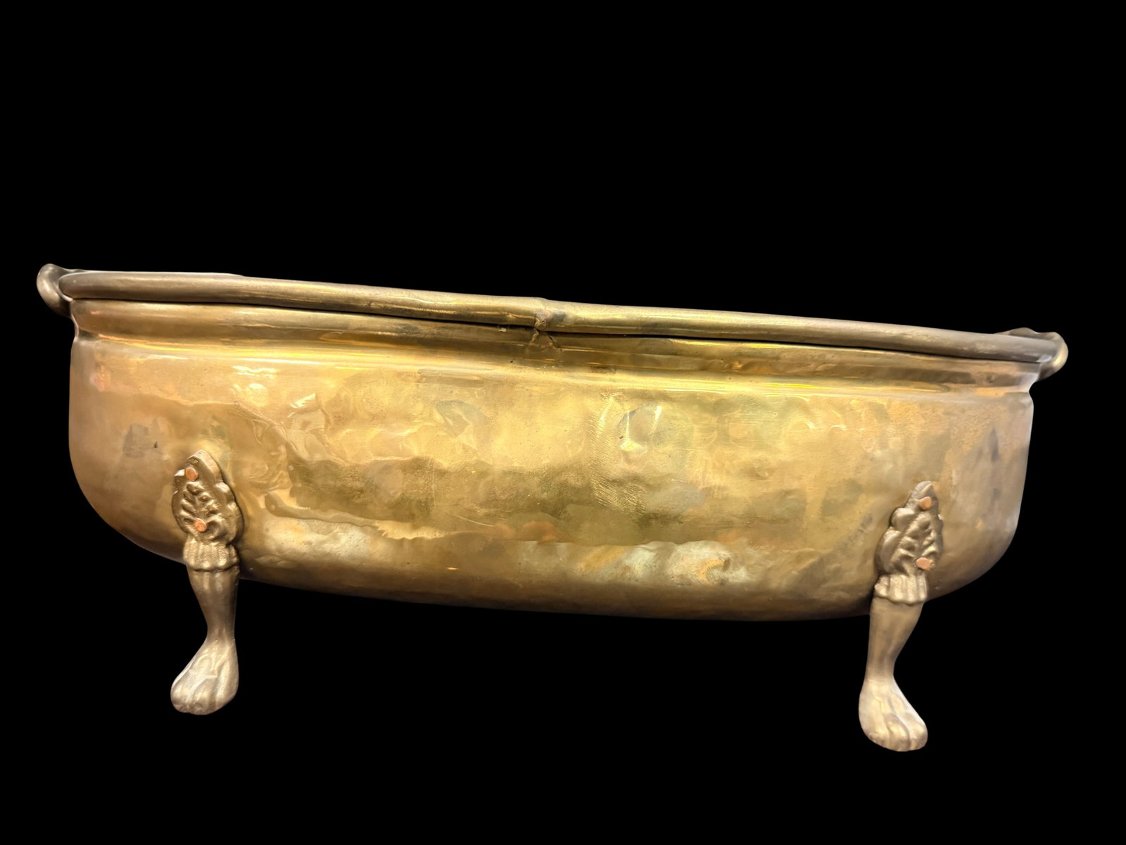 Hammered Solid Brass Footed Planter 16-Inch Long (1 of 5)