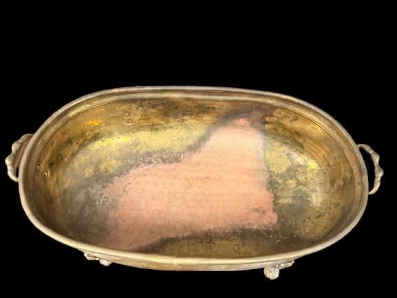Hammered Solid Brass Footed Planter 16-Inch Long - 4