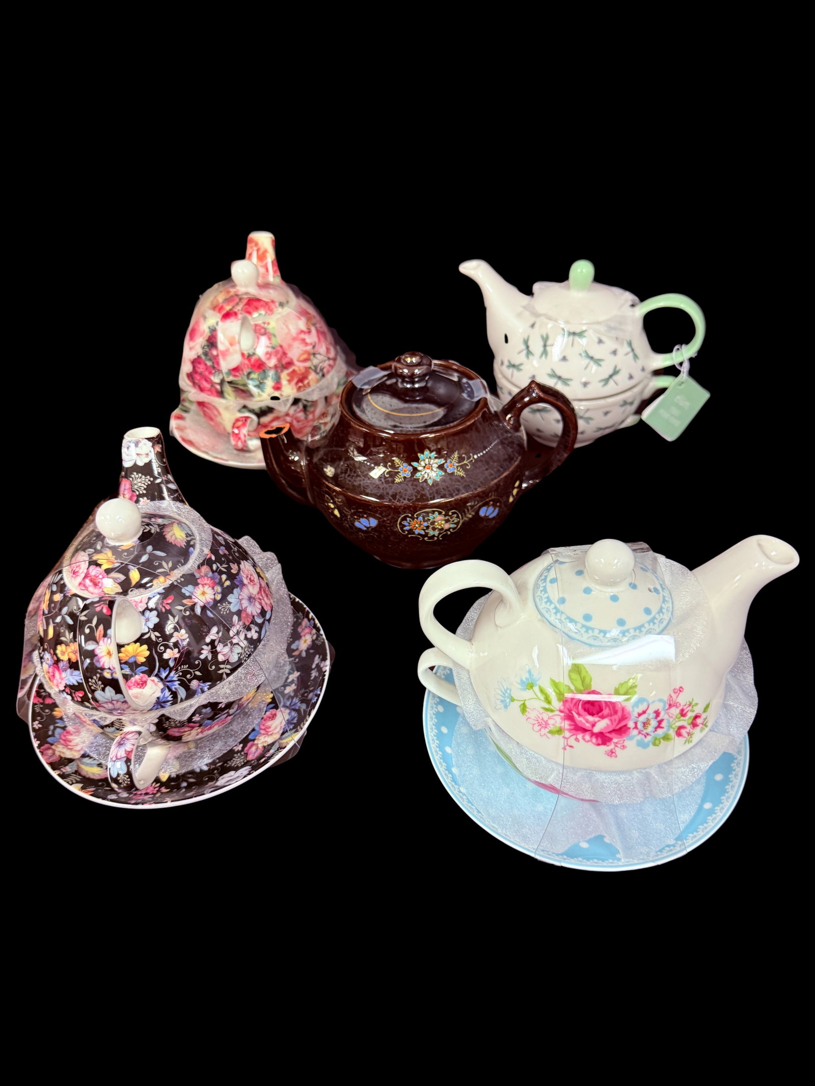 Set of 5 Painted Tea Pots 6-Inch Tall Each (1 of 5)