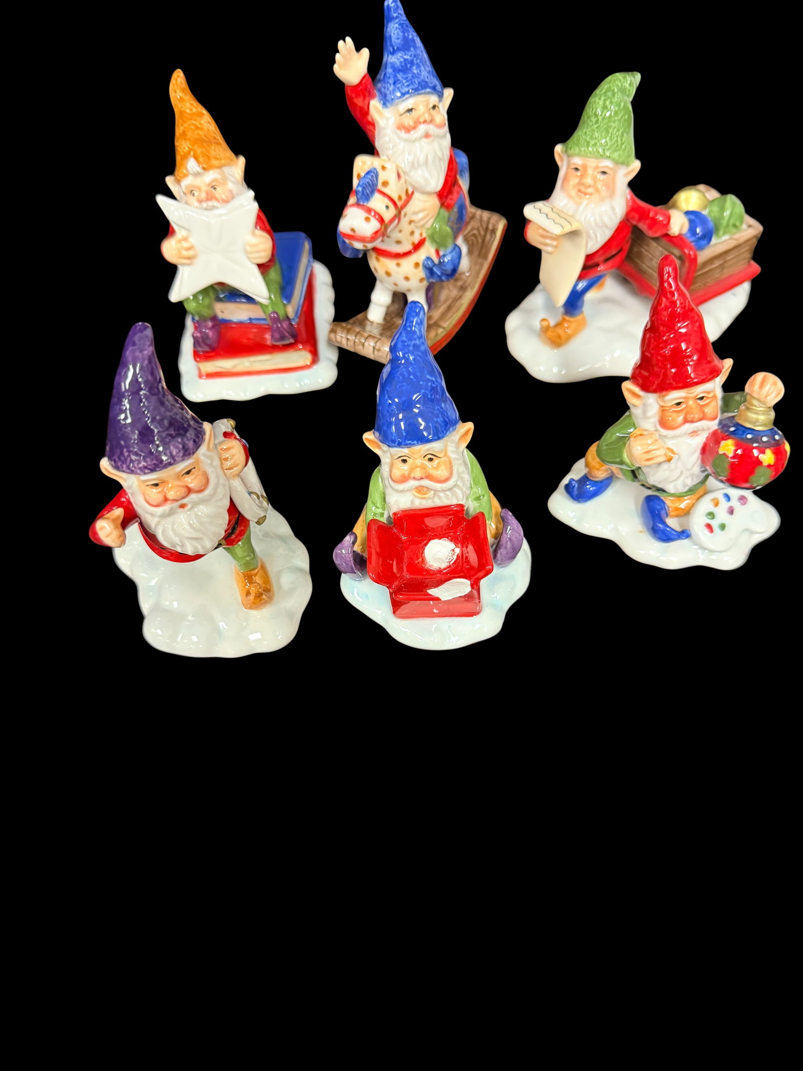 Set of 6 Vintage Holiday Gnomes Figurines 2-Inch Tall (1 of 4)