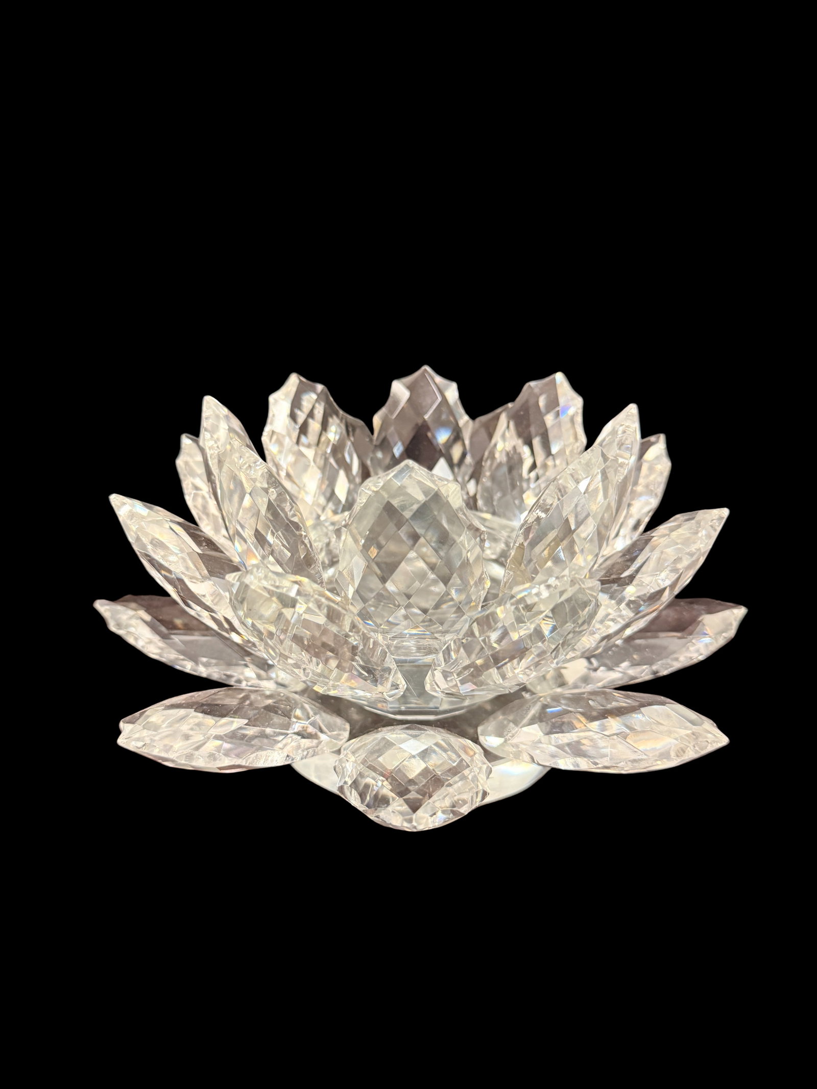 Swarovski Crystal Statue Figurine Water Lilly Candle Holder: For the serious Swarovski connoisseur, this is the rarest iteration of the iconic Max Schreck-designed Water Lily. While the standard large and giant versions are staples of many collections, this Exh