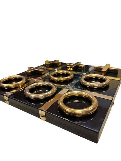 Modern Tic Tac Toe for Coffee Table Decor Decor - Plastic Resin & steel piece.: This modern, oversized Tic-Tac-Toe set serves as a sophisticated coffee table statement piece, crafted from a sleek combination of premium plastic resin and durable steel. Merging contemporary minimal