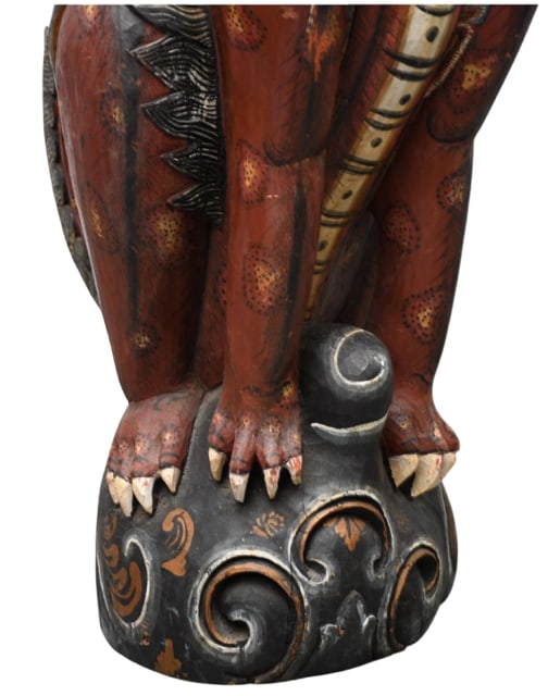 Carved Wood Balinese Singha Figure, Winged Lion Temple Guardian, Colorfully Painted, 49"h x 23"w x - 2