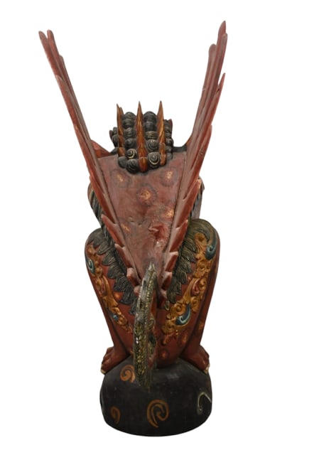 Carved Wood Balinese Singha Figure, Winged Lion Temple Guardian, Colorfully Painted, 49"h x 23"w x - 7