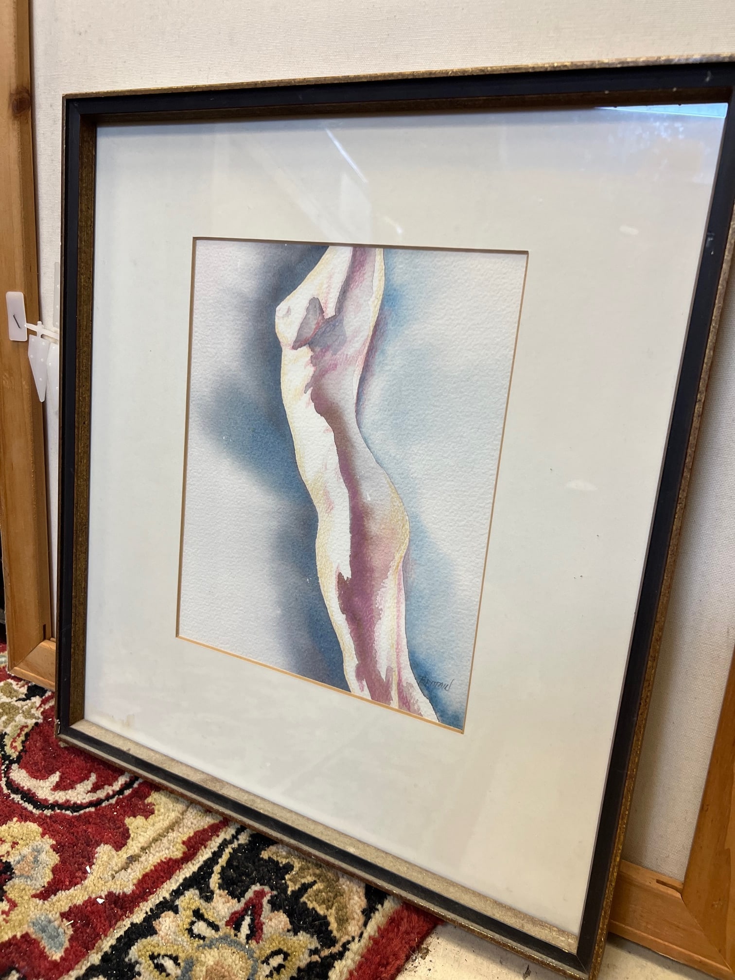 1980s original matted and framed watercolor painting featuring a minimalist silhouette of a nude (1 of 4)