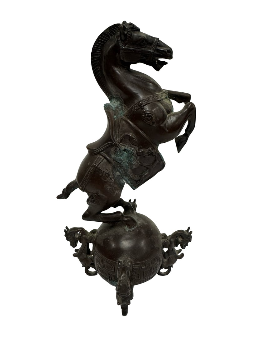 Cast Bronze-Toned Rearing Horse on Base (1 of 5)