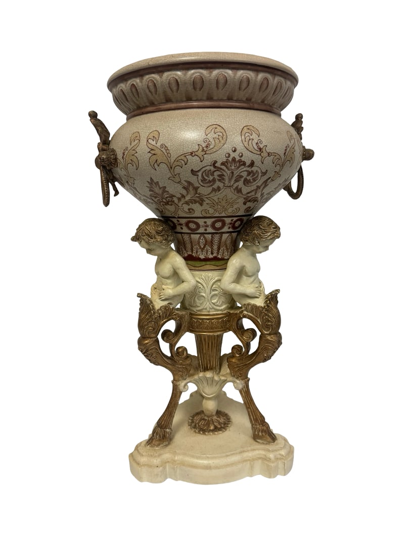 Neoclassical Style Cherub Ceramic Urn (1 of 7)