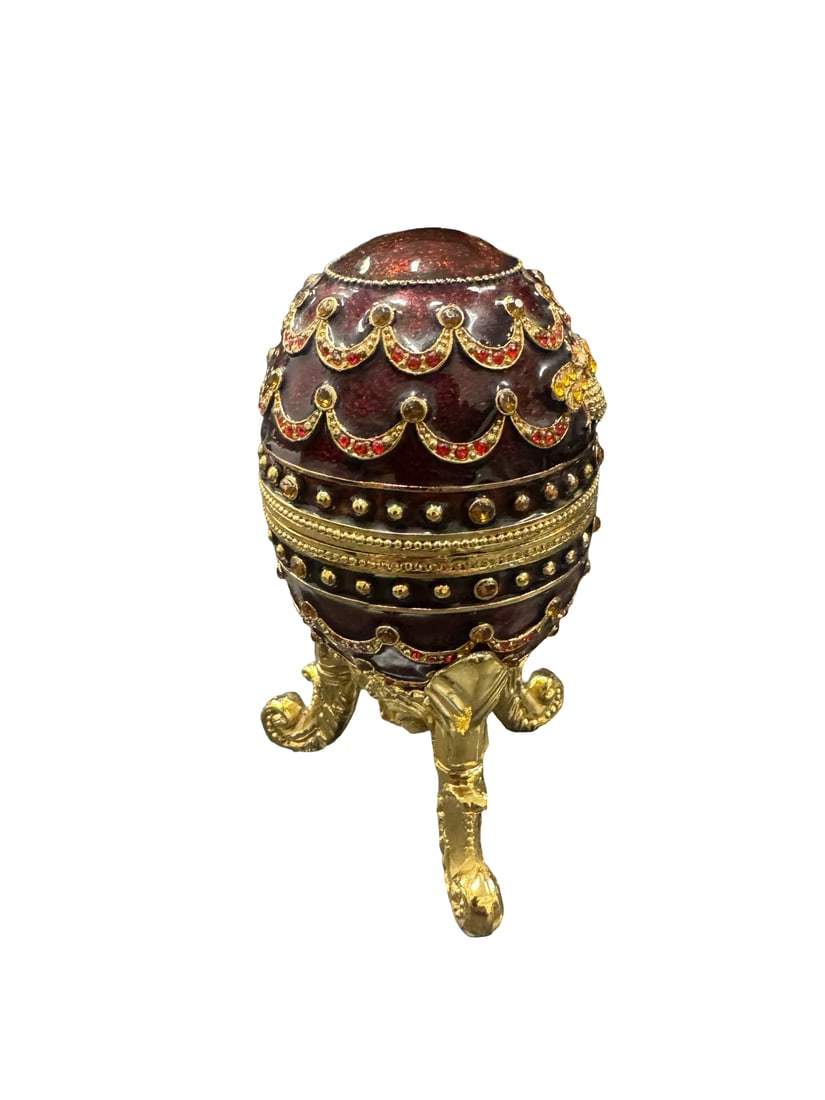 Fabergé Style Enameled Burgundy Trinket (1 of 4)