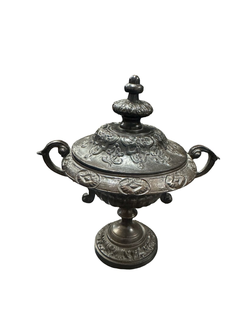 Ornate Silver-Tone Footed Lidded Urn (1 of 5)