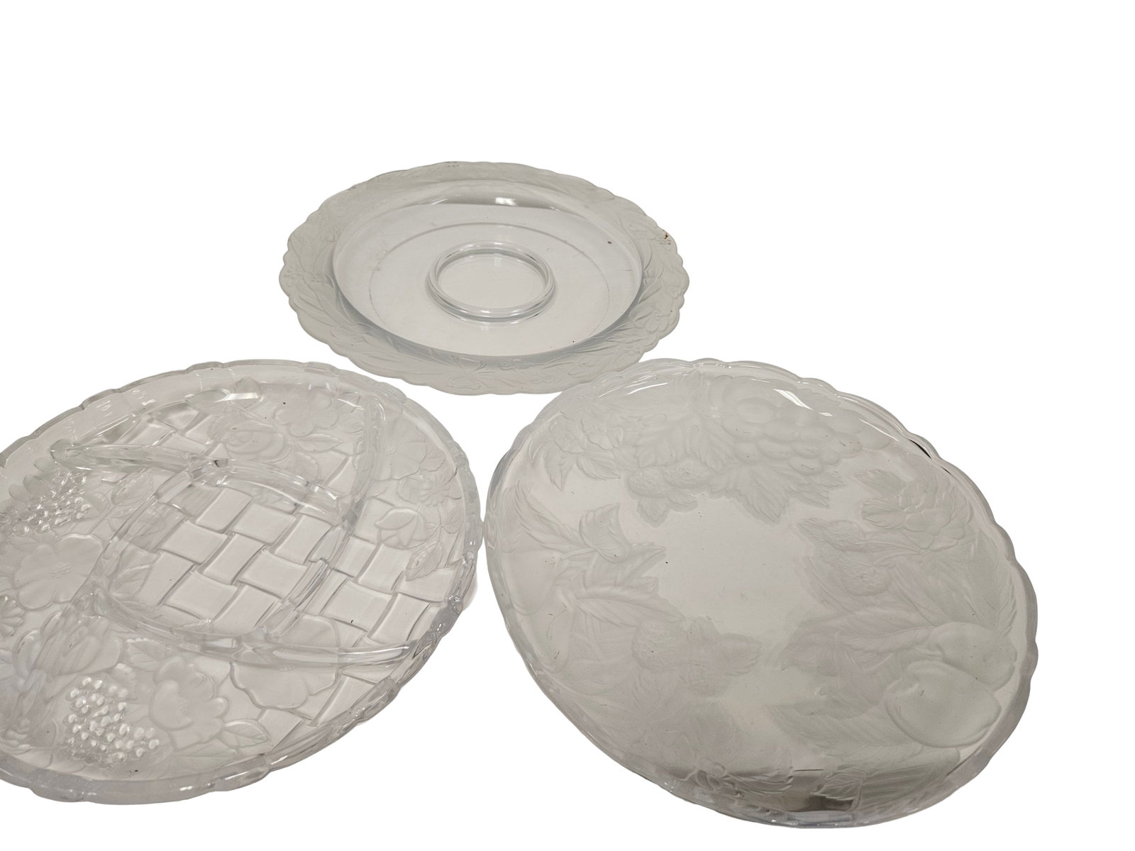 Trio of Frosted Pressed Glass Platters (1 of 6)