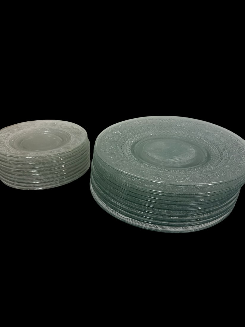 Large 19 pcs Set of Floral Pressed Glass Plates (1 of 9)