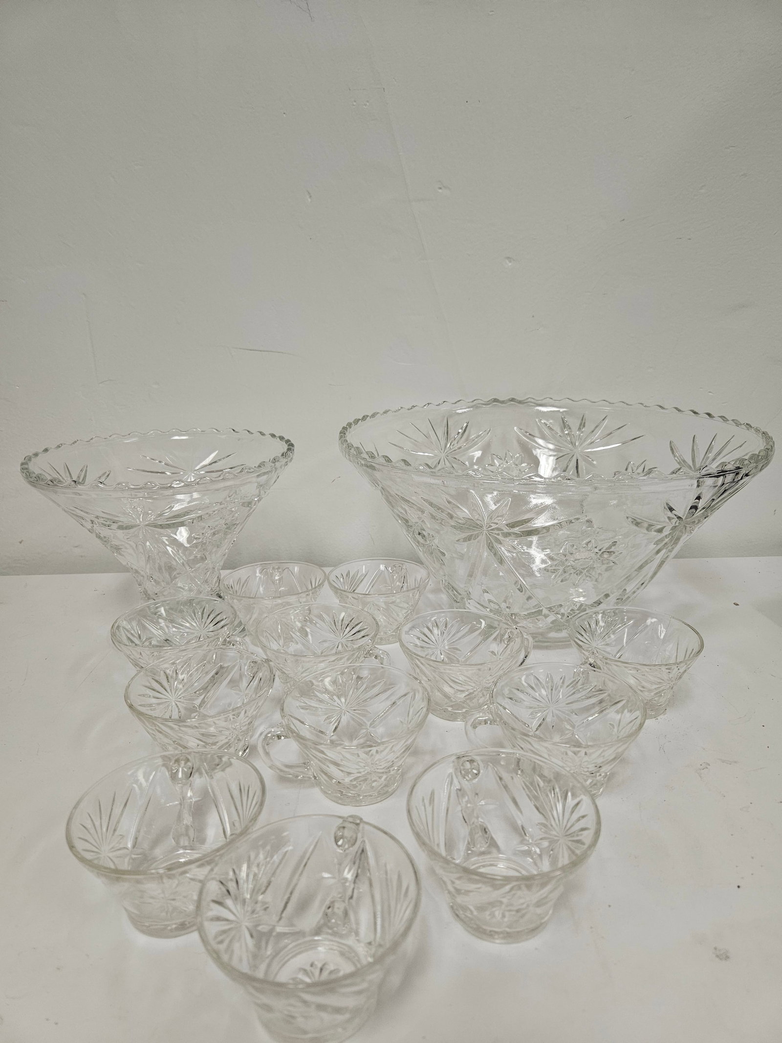 Vintage Pressed Glass Punch Bowl Set of 14 (1 of 7)