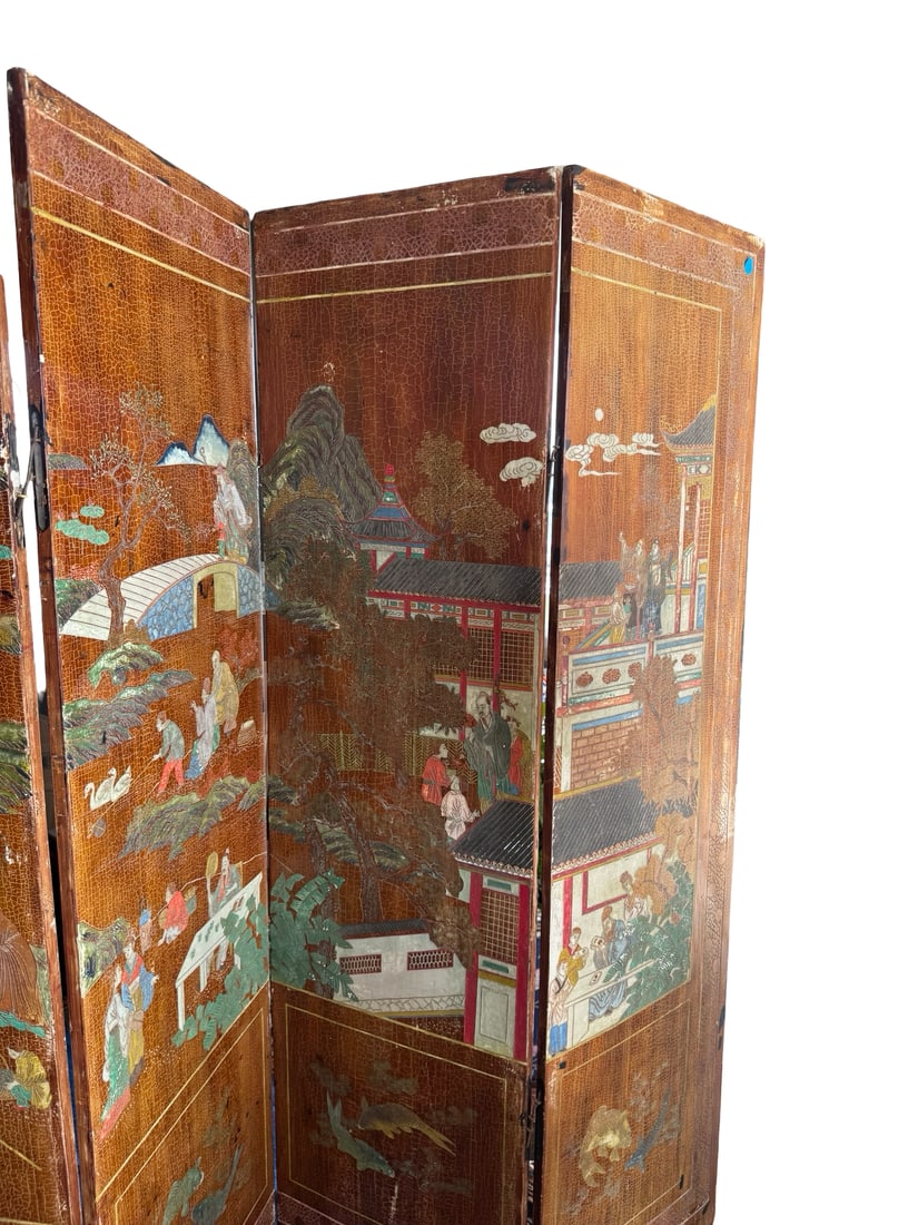 19th Chinese Style Carved/Painted Screen (1 of 6)