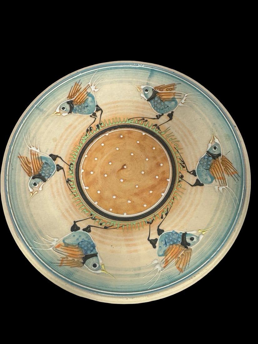 Signed Studio Pottery Bird Motif Charger (1 of 4)