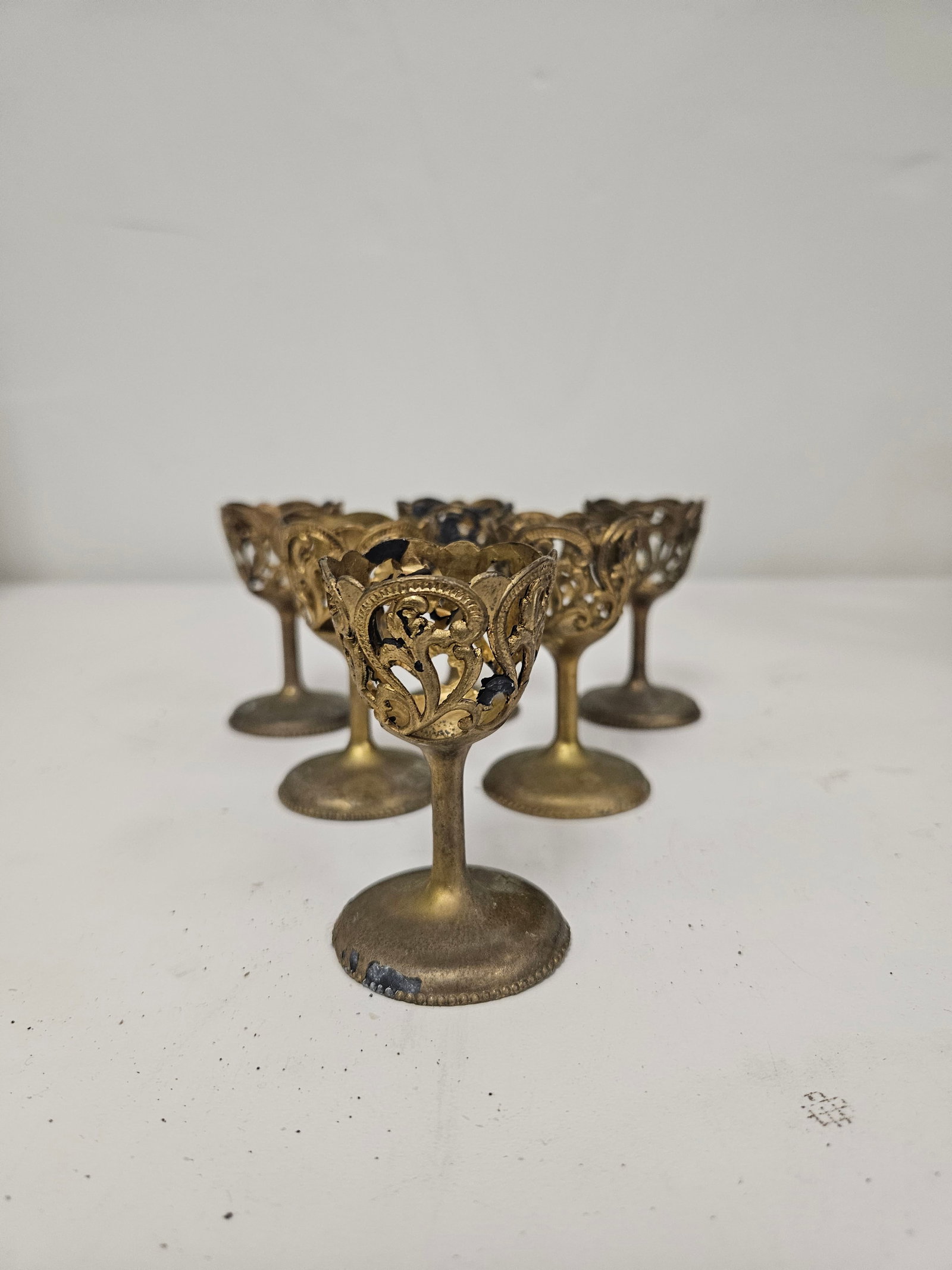 Set of 6 Filigree Metal Pedestal Cups (1 of 5)