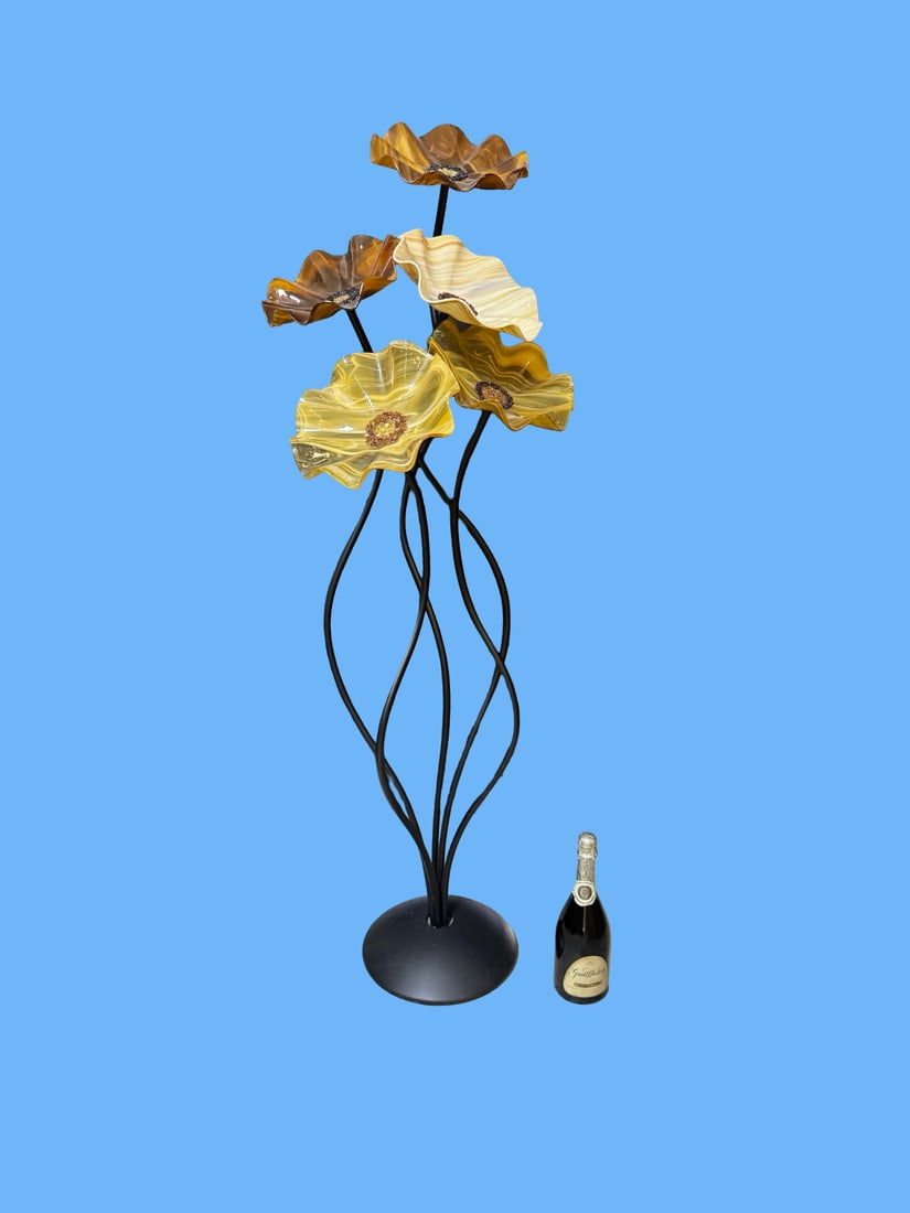 Modern Art Glass 5-Poppy Floor Sculpture (1 of 8)