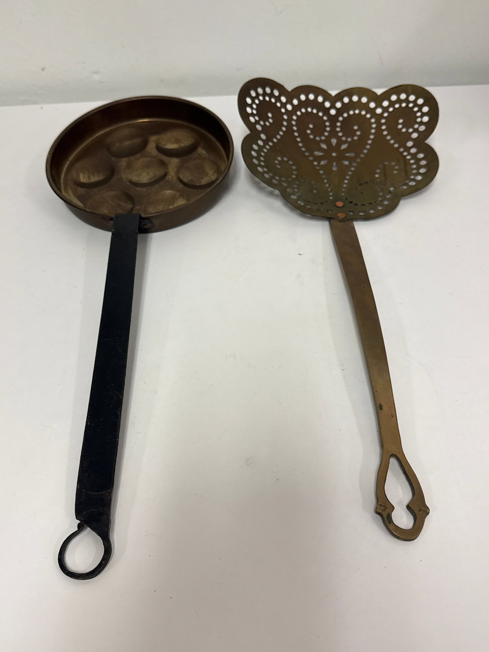 Antique Brass Skimmer & Copper Egg Pan (1 of 6)