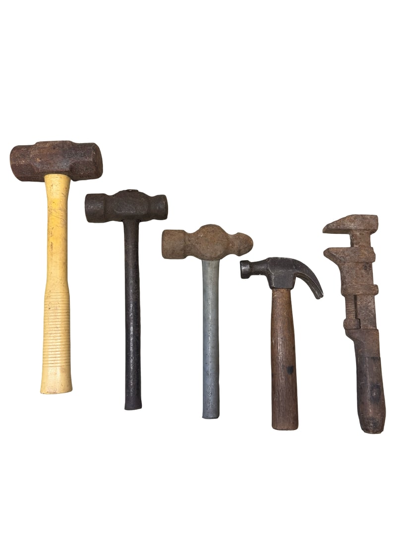 Assorted Vintage Hammers & Pipe Wrench (1 of 4)