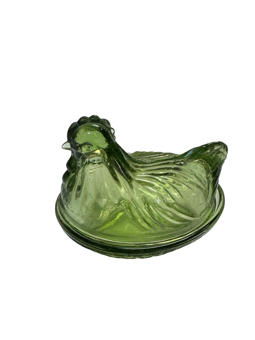 Vintage Green Glass Hen on Nest Dish (1 of 6)
