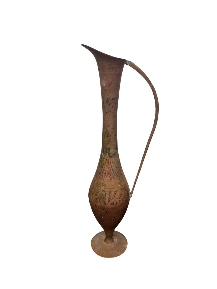 Etched Brass Aftaba Pitcher with Enamel (1 of 3)