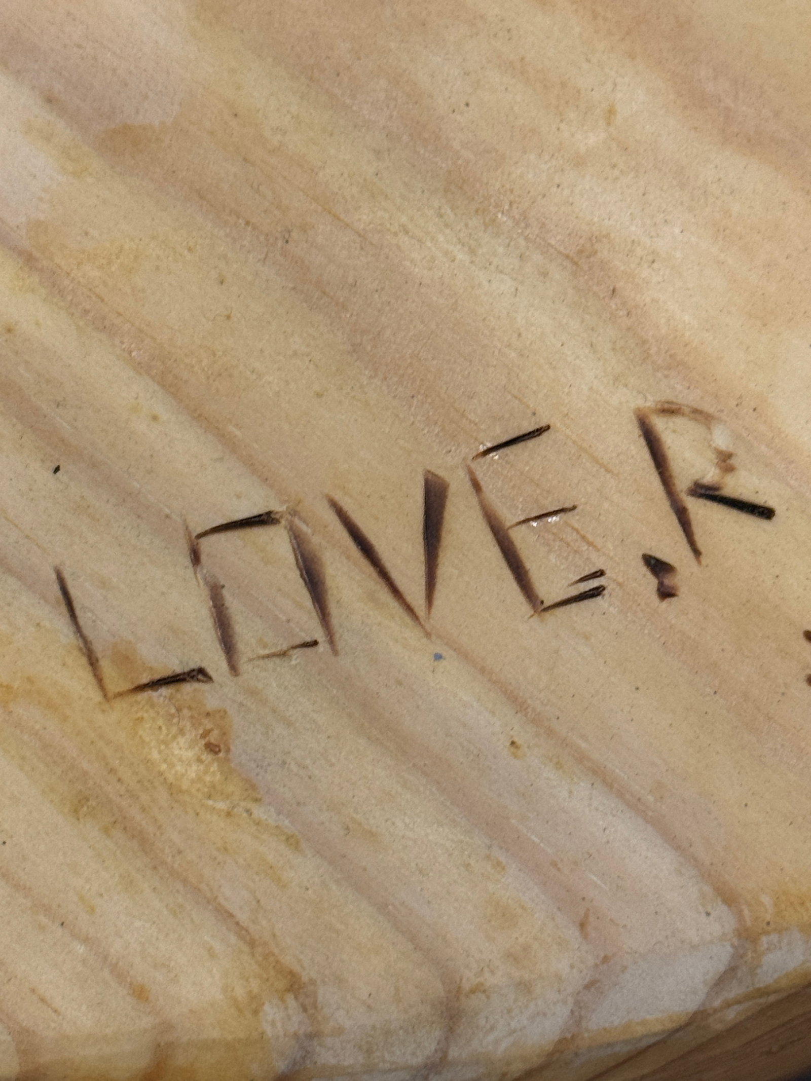 Artisan Pine Inlay Low Table Marked 'LOV - 5