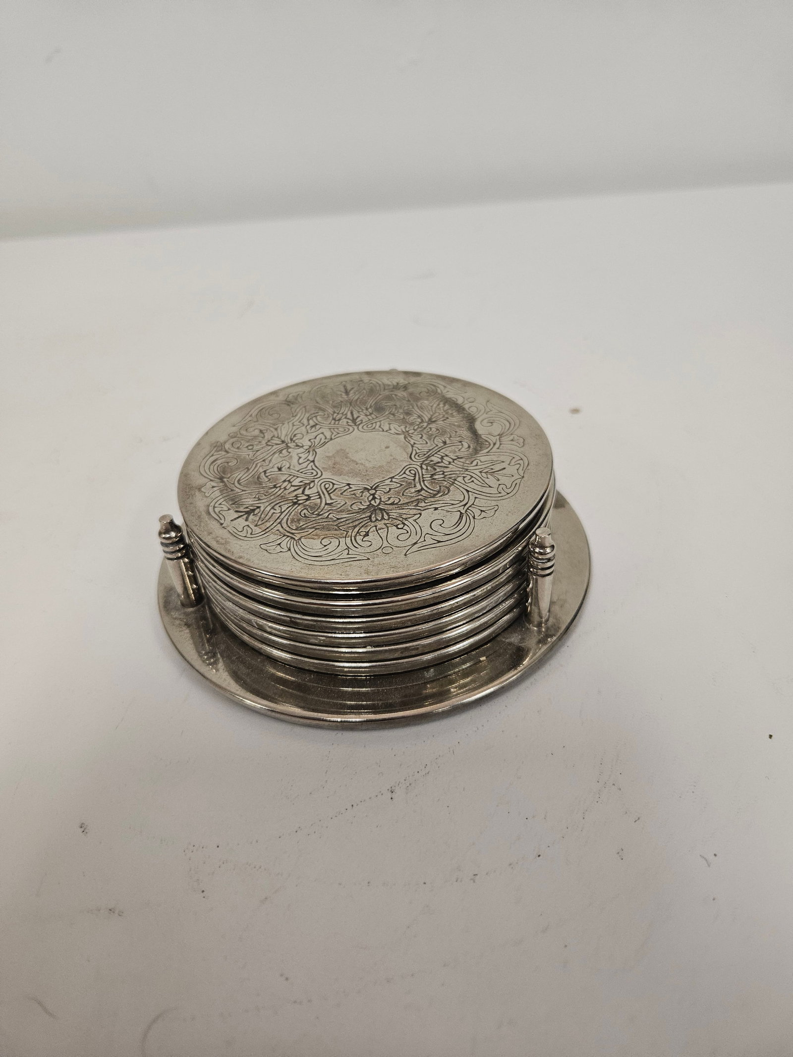 Vintage Etched Silver-Tone Coaster Set (1 of 3)