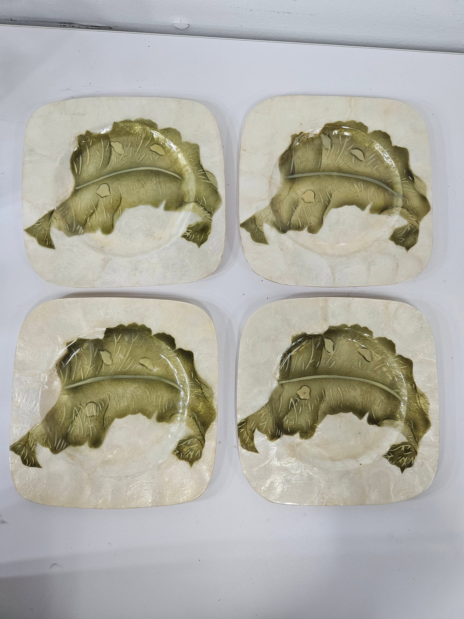 Set of 4 Capiz Shell Leaf Motif Plates (1 of 4)