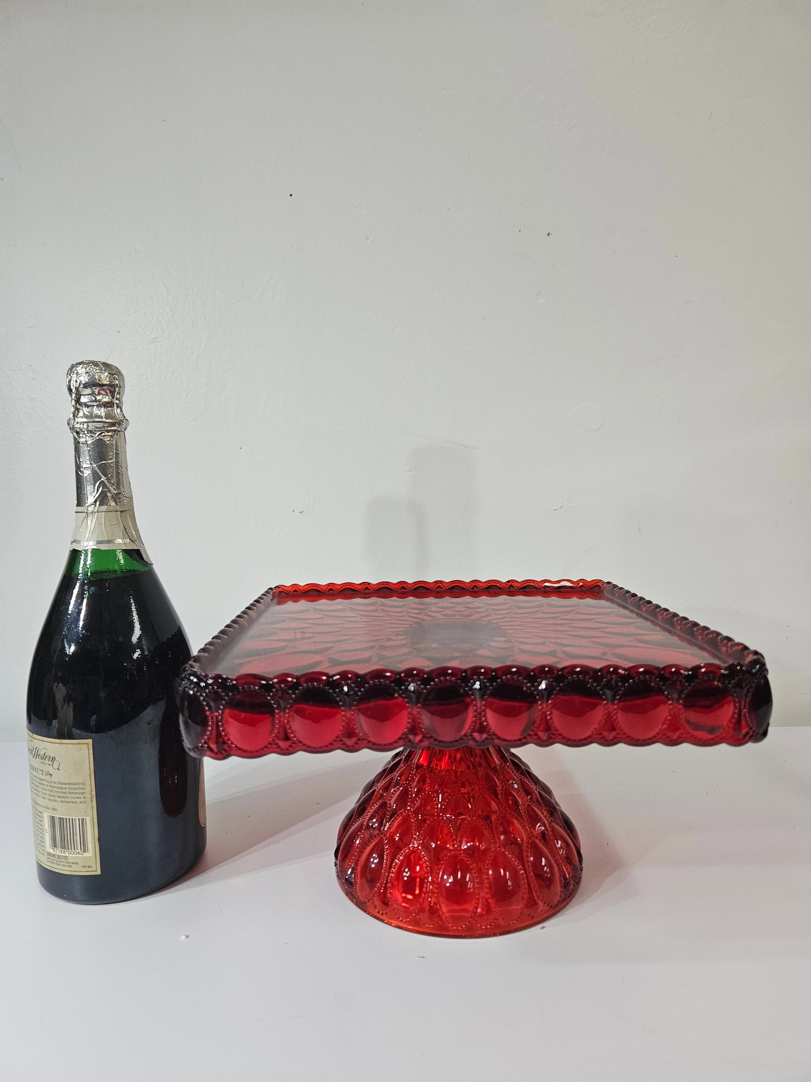 Vintage Ruby Red Thumbprint Cake Stand - 2