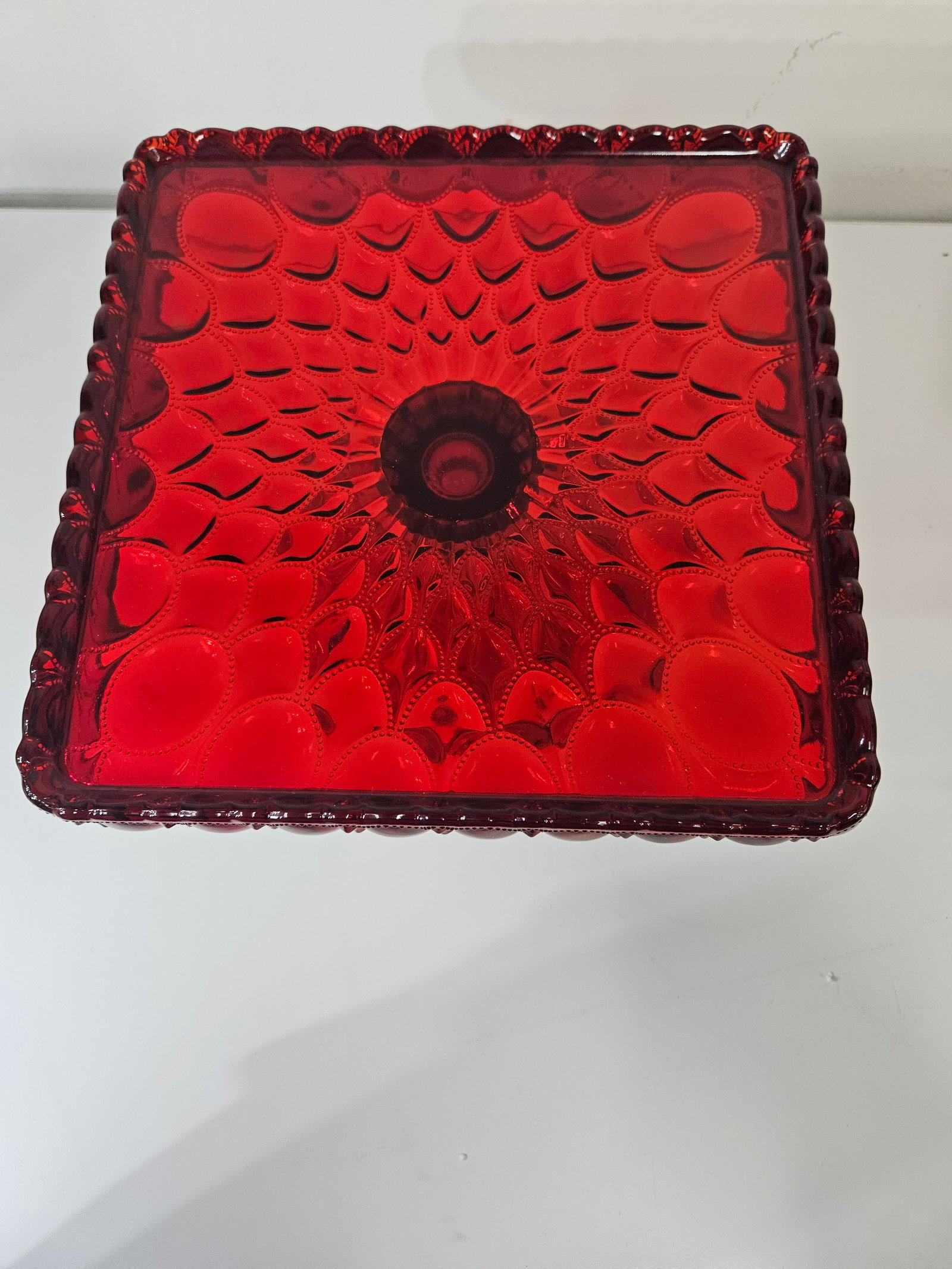 Vintage Ruby Red Thumbprint Cake Stand - 3