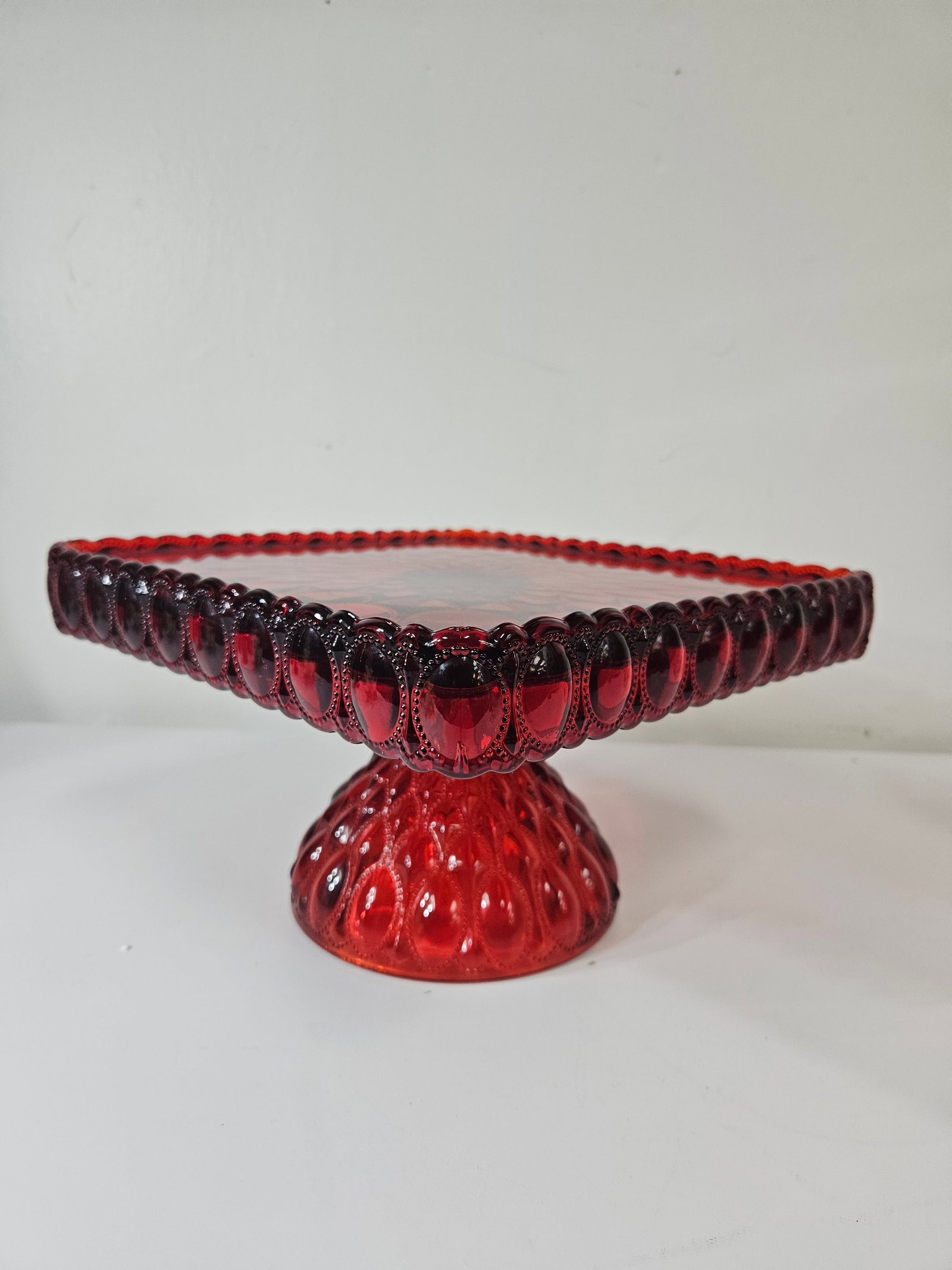 Vintage Ruby Red Thumbprint Cake Stand - 4