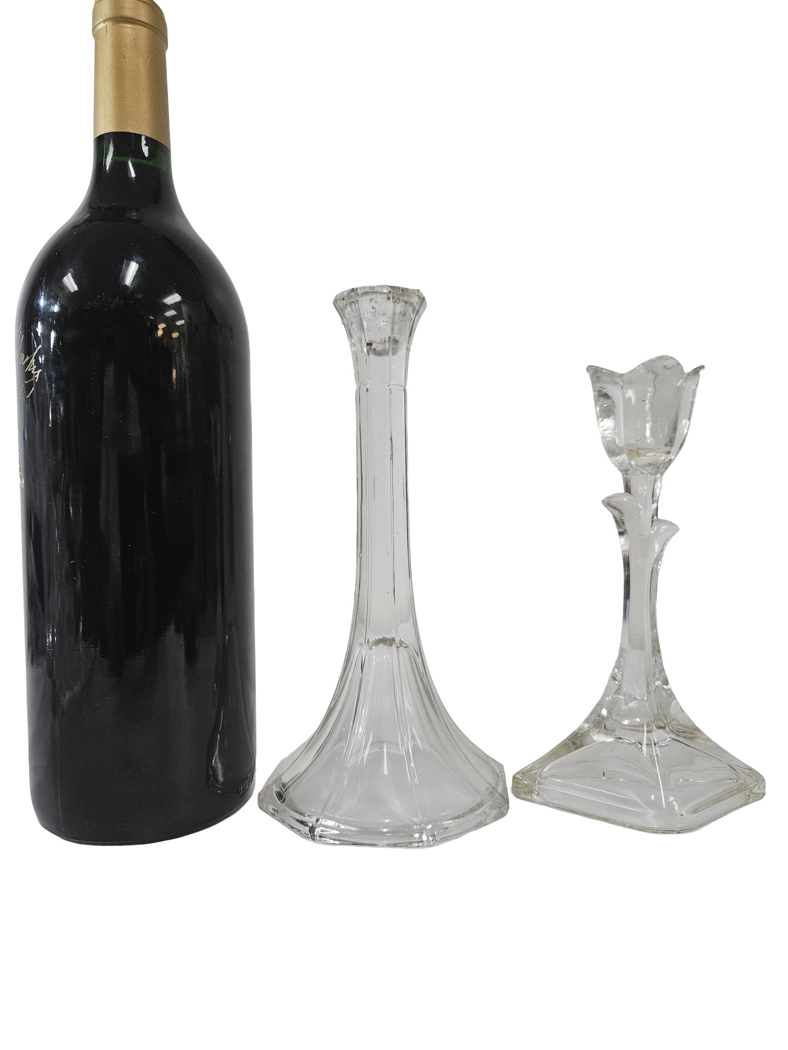 2 Clear Glass Tabletop Candlesticks - 2