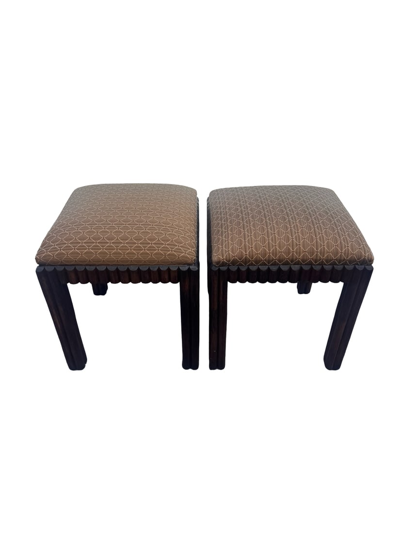 Pair of Reeded Wood Padded Stools (1 of 7)