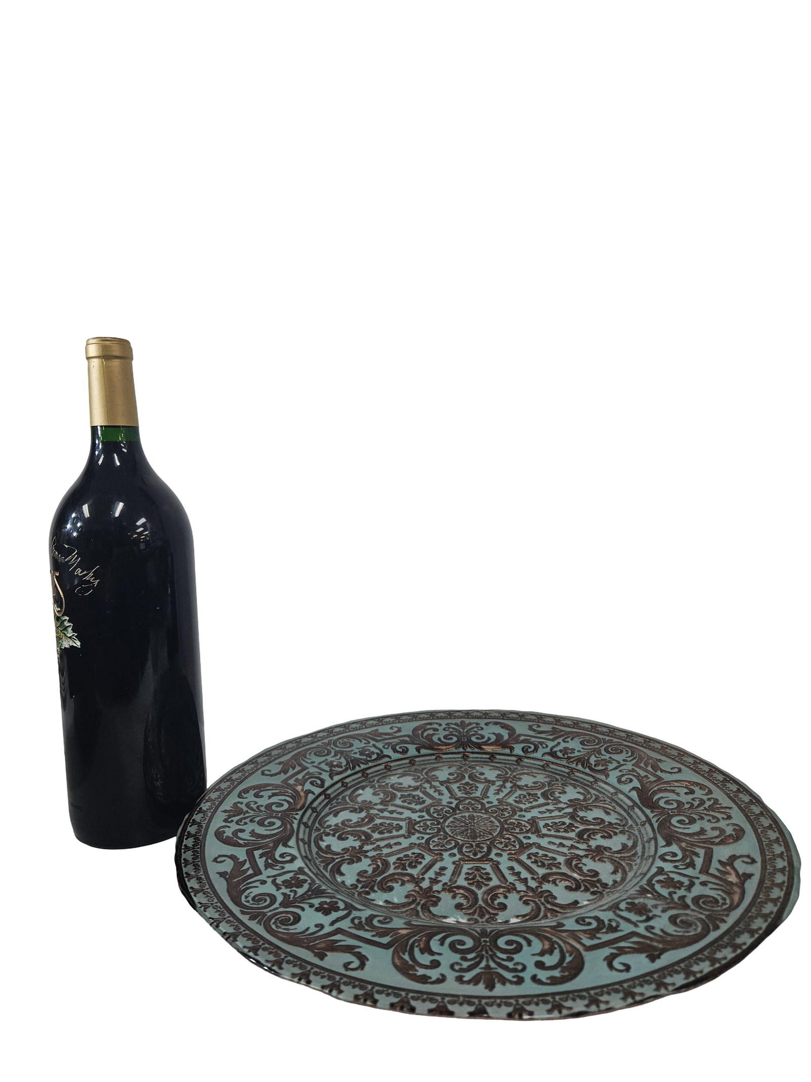 Large Blue & Bronze Scrollwork Charger - 2