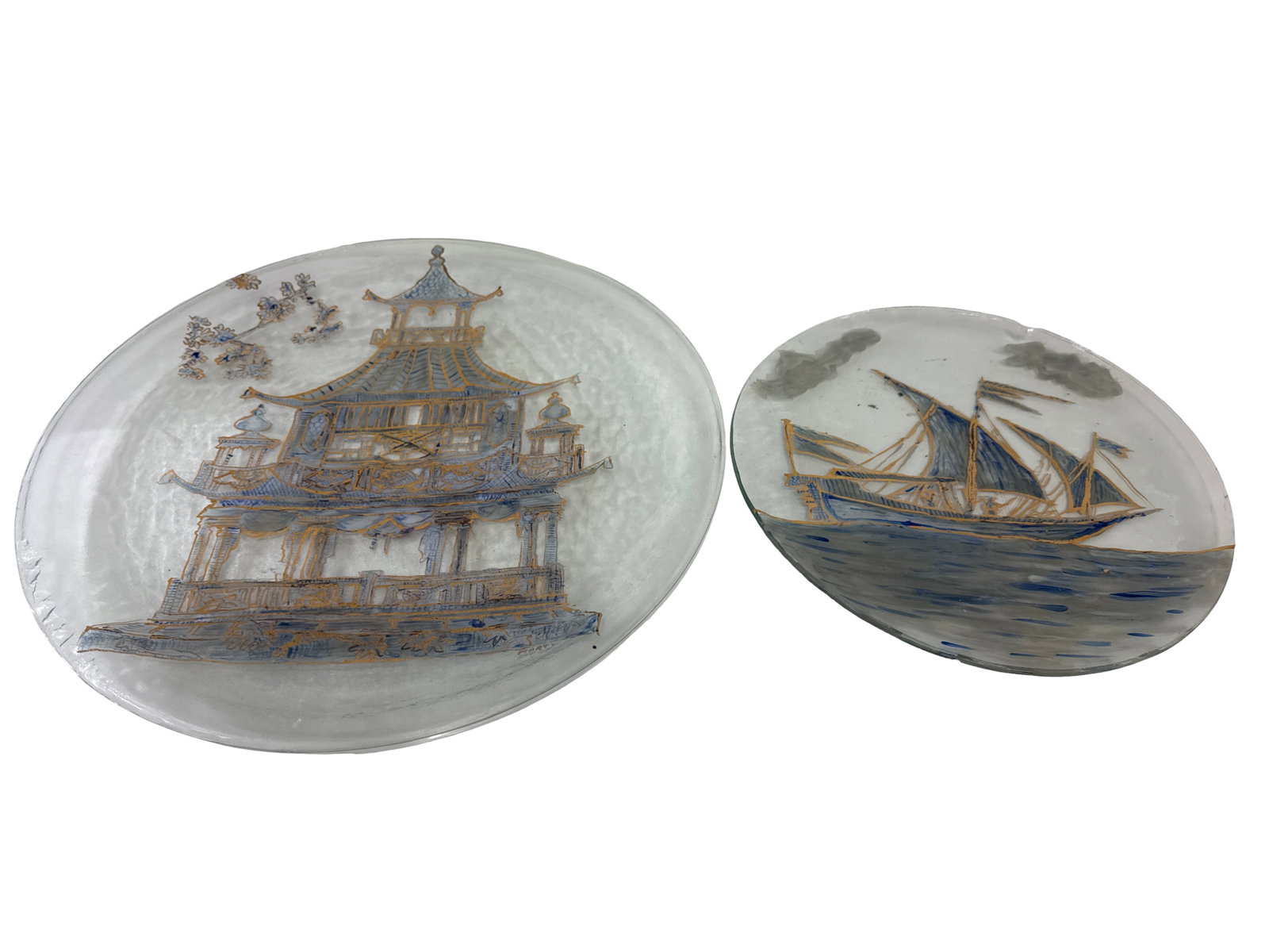 Two Hand-Painted Marty Glass Platters (1 of 6)