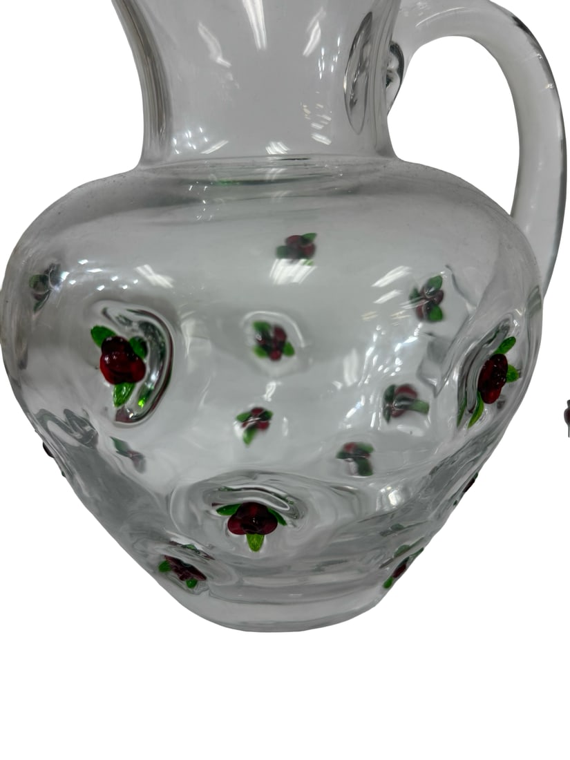 Applied Raspberry Glass Pitcher & Cups - 2
