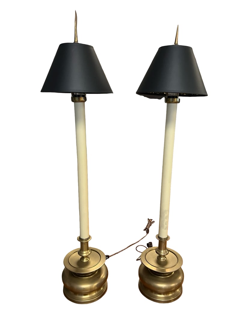 Pair Tall Brass Style Buffet Lamps (1 of 5)