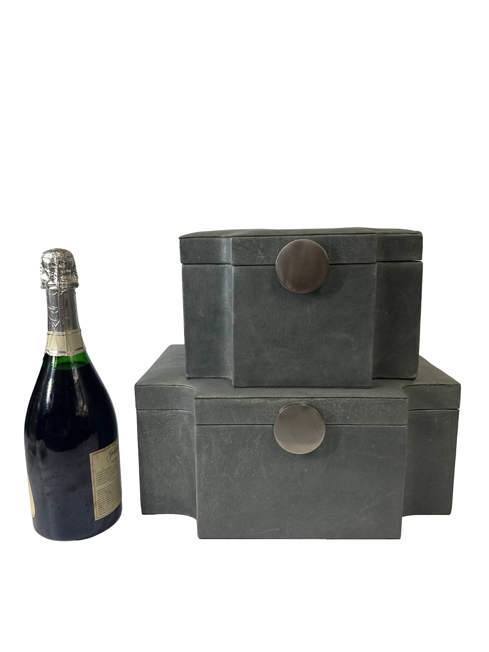 Nesting Grey Faux-Leather Dec Boxes - 2