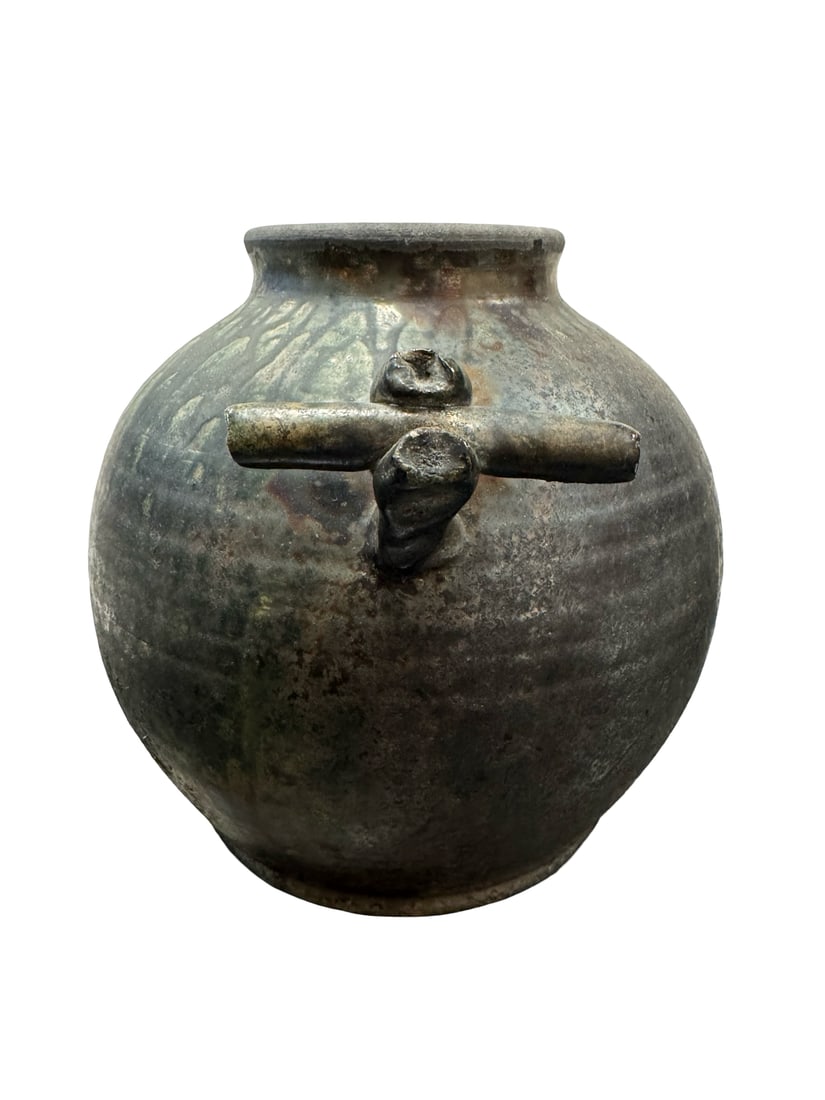 Rustic Iridescent Ceramic Scroll Jar (1 of 5)