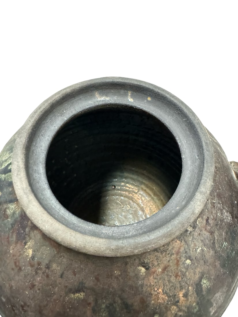 Rustic Iridescent Ceramic Scroll Jar - 4