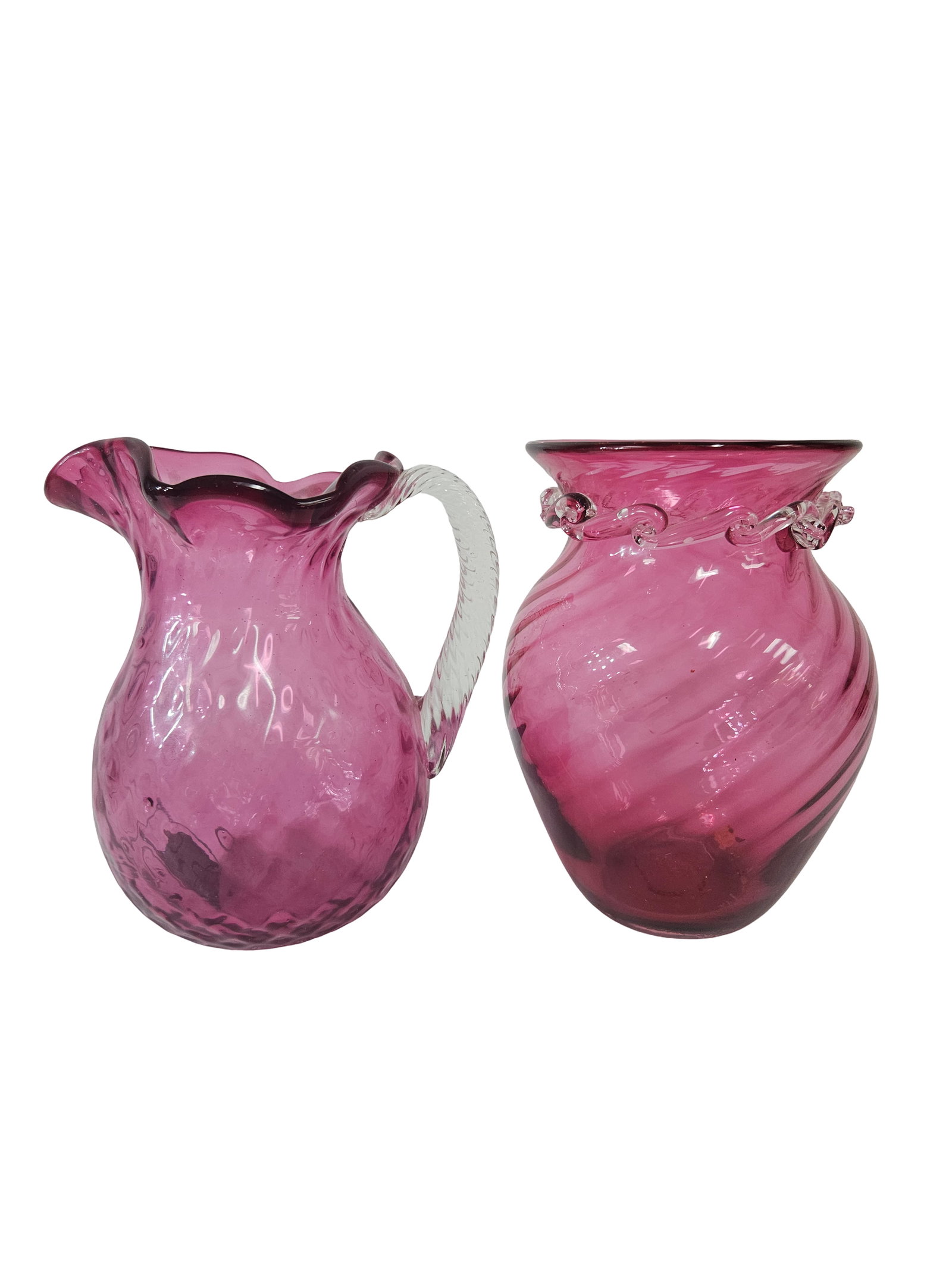 Cranberry Art Glass Pitcher and Vase (1 of 6)