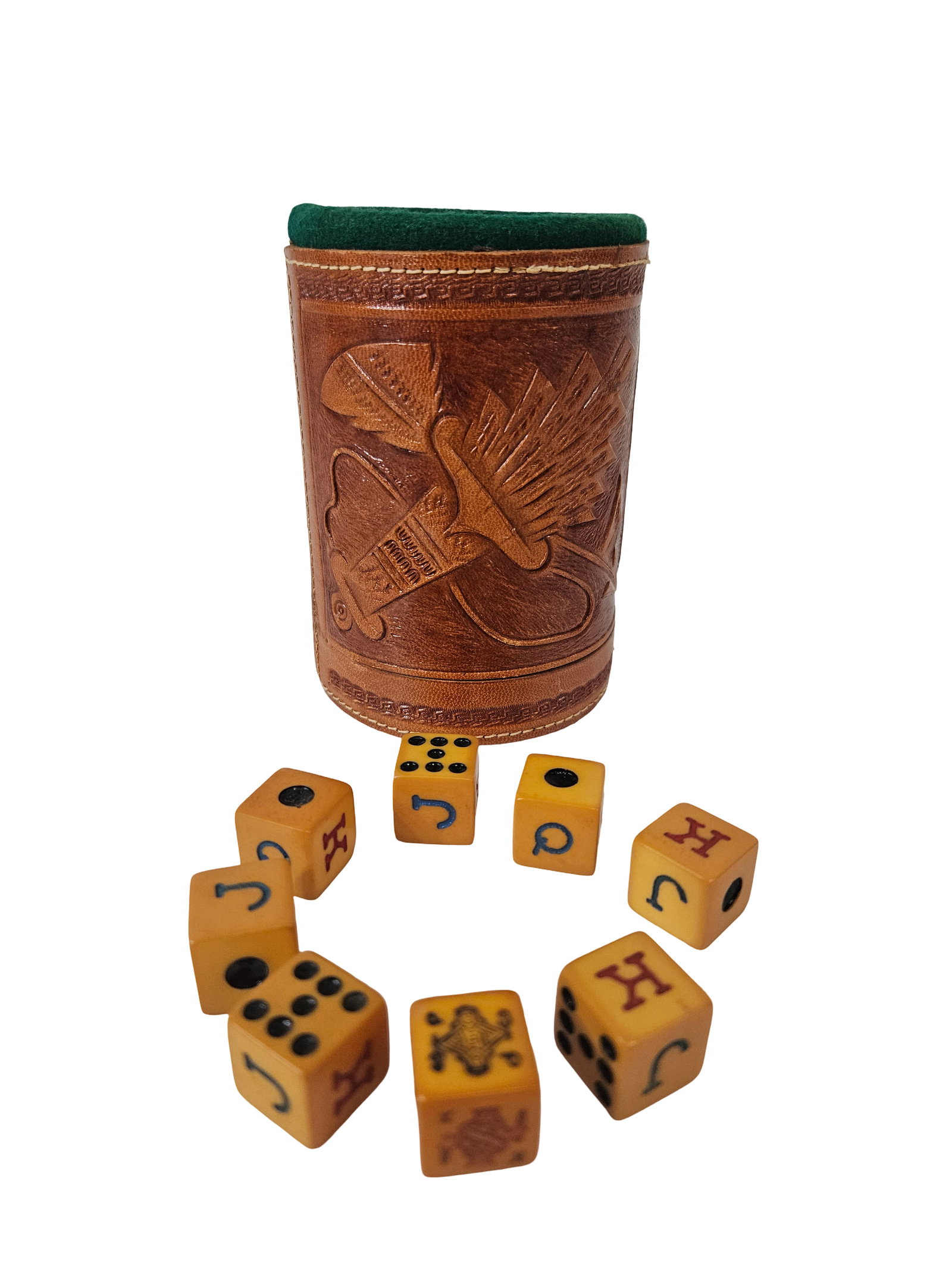 Vintage Hand-Tooled Leather Poker Dice (1 of 5)