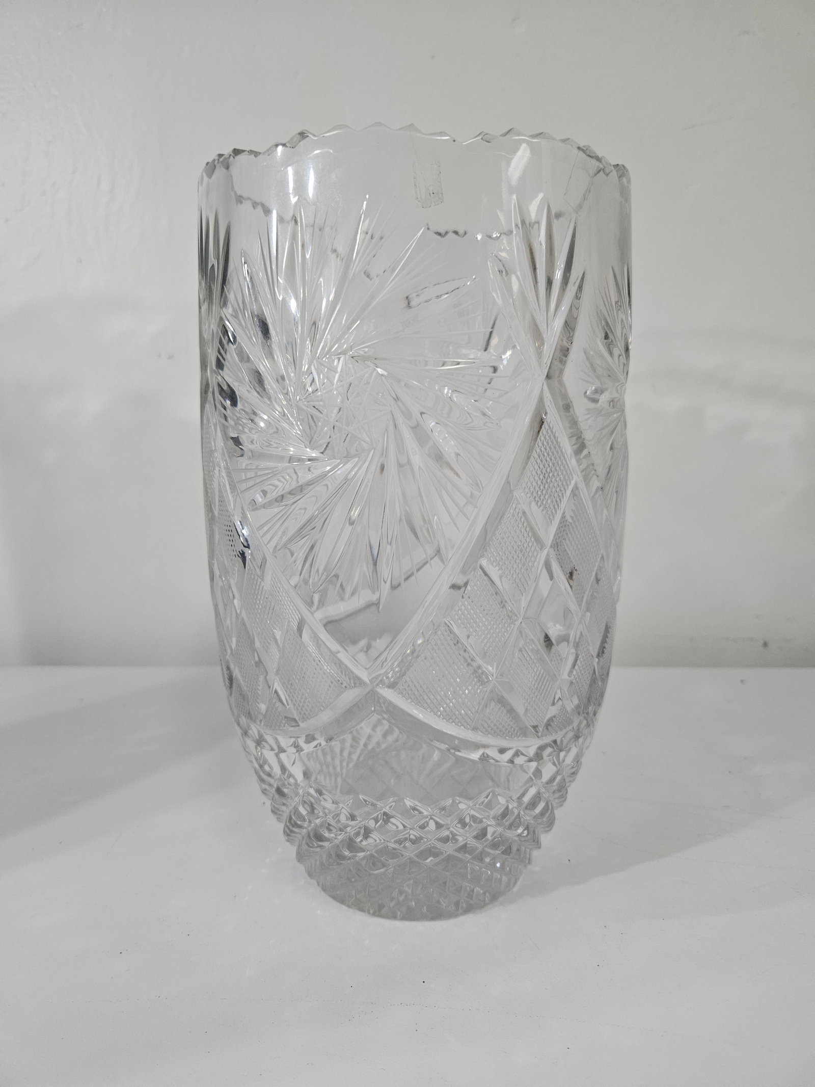 Large Cut Glass Patterned Floral Vase (1 of 6)