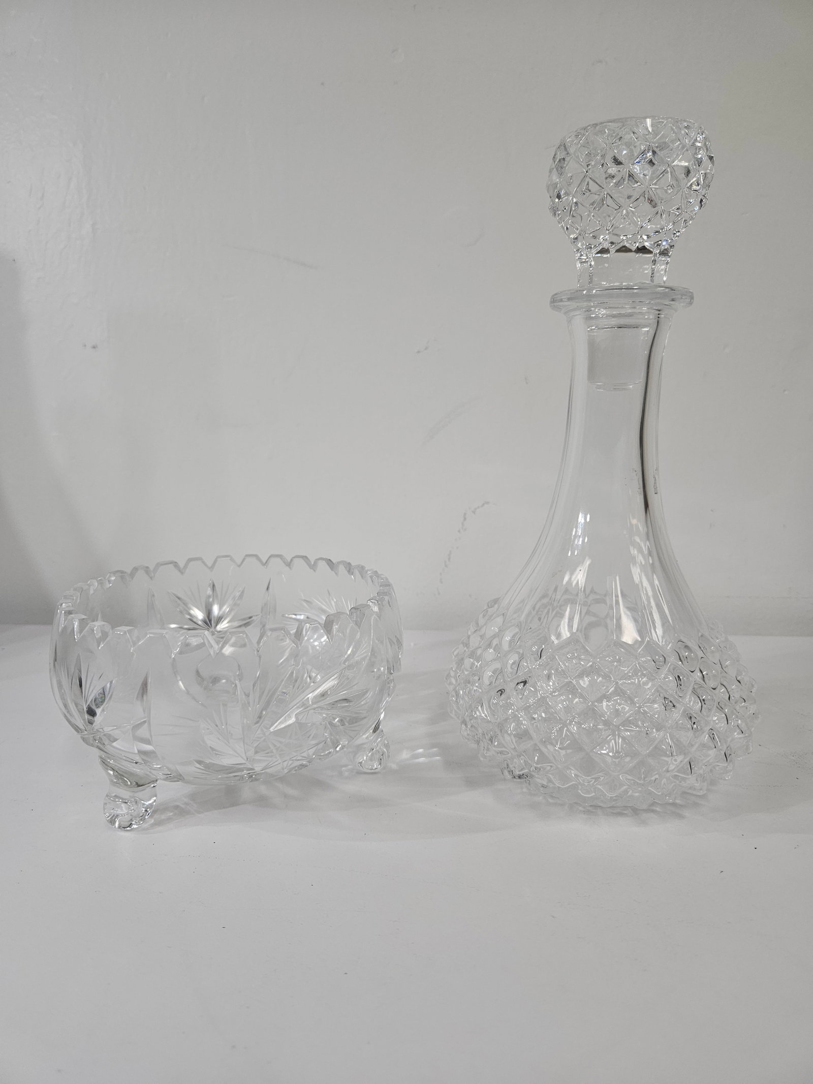 Cut Glass Decanter and Footed Bowl Set (1 of 5)