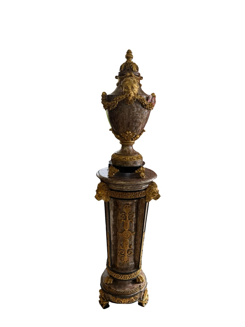 Mosaic Mother-of-Pearl Urn and Pedestal (1 of 9)