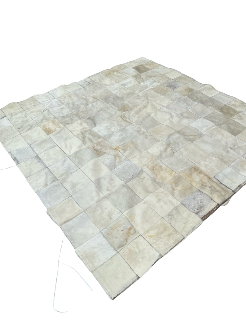 Modern Neutral Patchwork Cowhide Rug