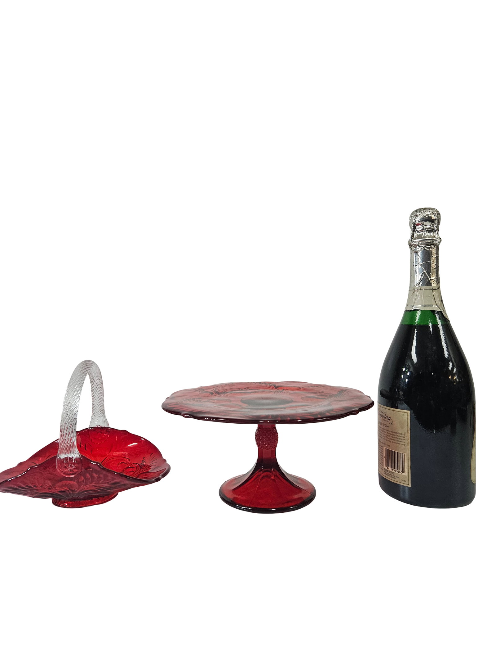 Ruby Red Glass Cake Stand and Basket - 2